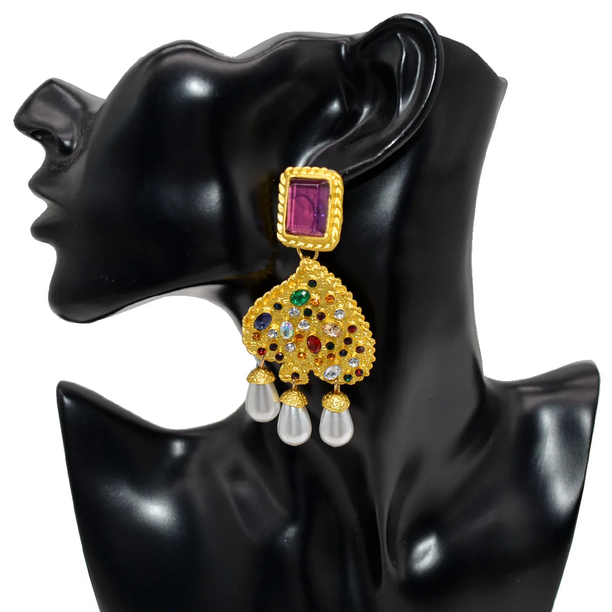 Wholesale Fashion Jewelry Gold Metal Alloy love Heart Drop Earrings with Diamonds