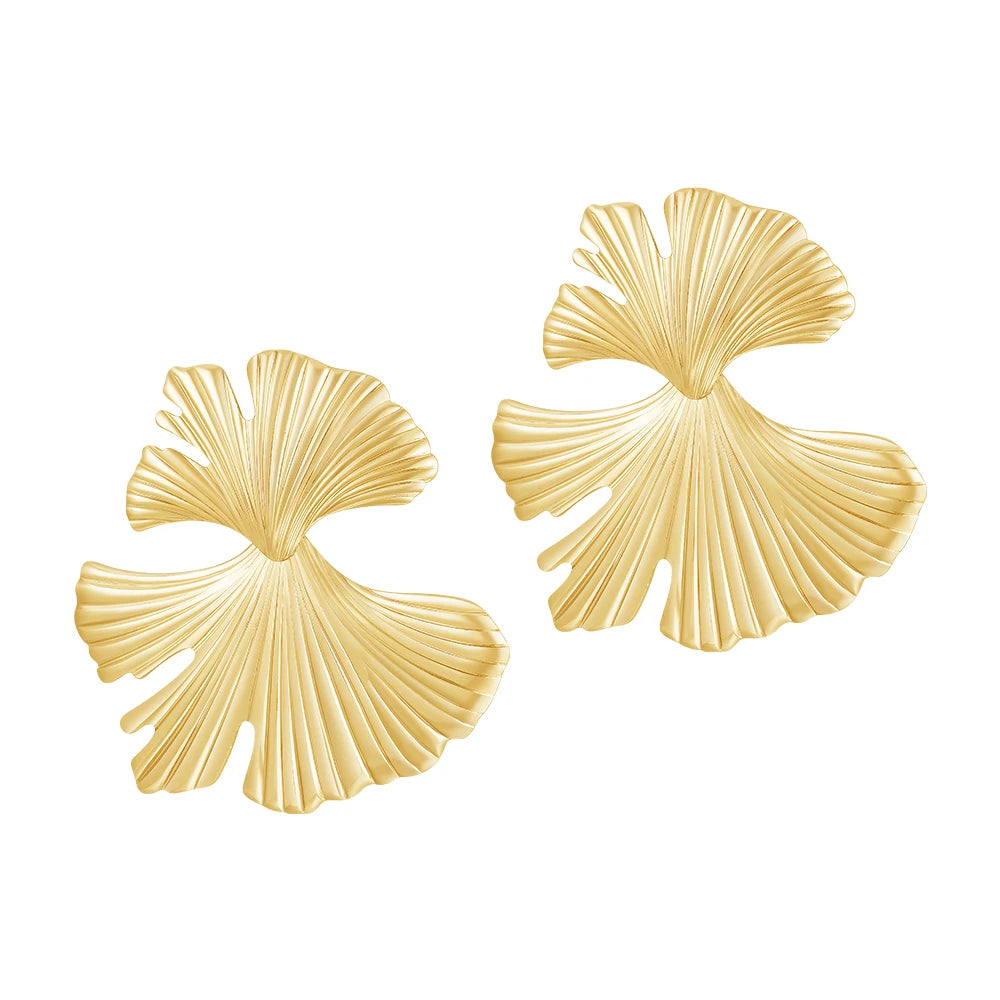 Fashion 18K Gold Plated Stainless Steel Jewelry Ginkgo Biloba Leaf Drop Earrings Waterproof for Women Party Earrings E241532