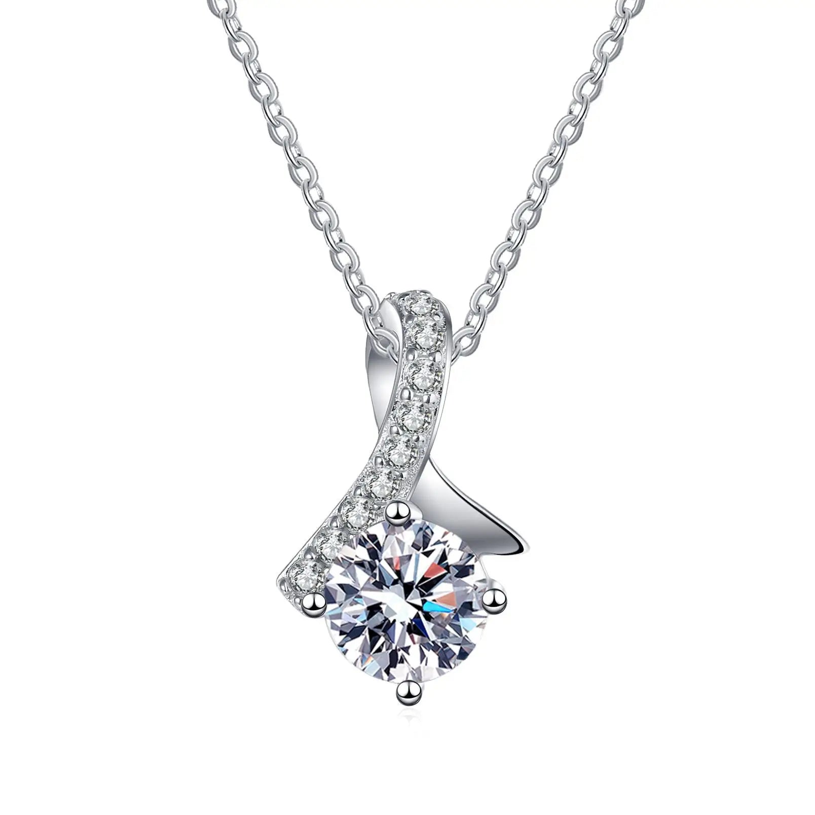 S925 Silver Fine Jewelry Platinum-Made 1 Carat Moissanite Pendant Necklace