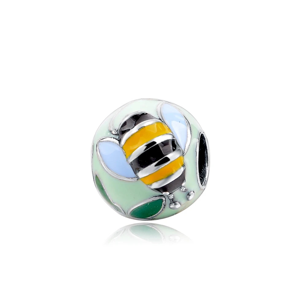 Hot Selling Sterling Silver Colorful Bee Enamel Trendy Charm Beads for Bracelet Making Gift