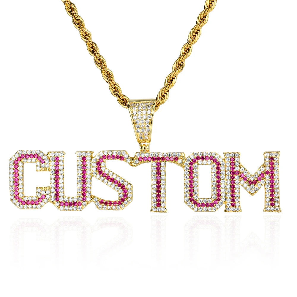 NUOYA Two Tone Custom Name Pendant Gold Plated Bling Iced Out Zircon Rainbow CZ Letter Charm Pendant Rapper Jewelry Gift