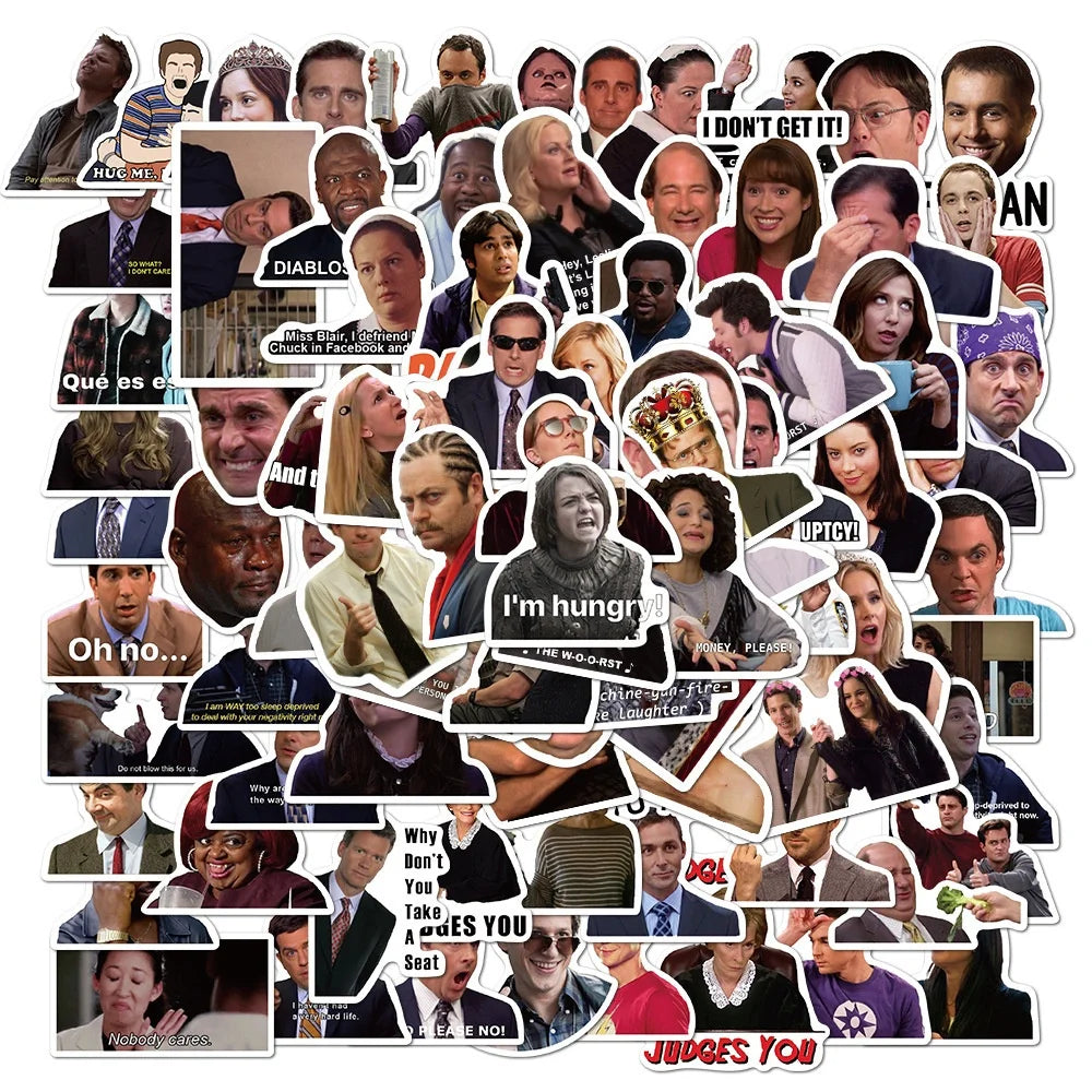 100Pcs Classic TV Show Character Funny Emoticons Vinyl Decorative Stickers for Laptop Bottle Waterproof Meme Sticker