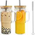 Blanks Sublimation 24oz Mason Jar Coffee Cup with Handle Reusable Glass Drinking Cups with Bamboo Lid and Straw