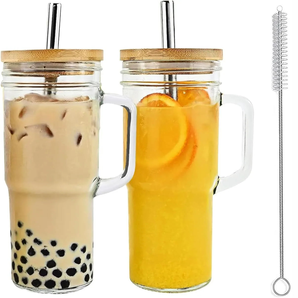 Blanks Sublimation 24oz Mason Jar Coffee Cup with Handle Reusable Glass Drinking Cups with Bamboo Lid and Straw