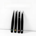 UUYP Custom Label Slanted Stainless Steel Black Facial Hair Eyebrow Maintenance Anti-Static Thinner Bite Tight Eyelash Tweezers