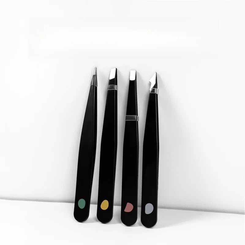 UUYP Custom Label Slanted Stainless Steel Black Facial Hair Eyebrow Maintenance Anti-Static Thinner Bite Tight Eyelash Tweezers