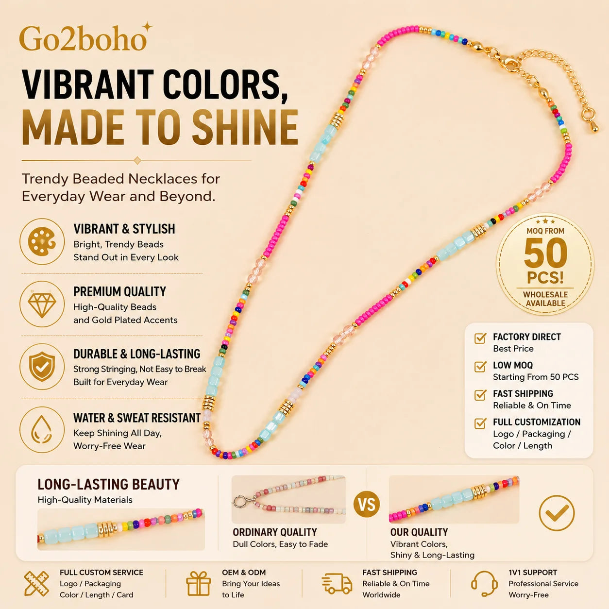 Go2boho Bohemian Crystal Beaded Necklace Women MultiColor Summer Beach Girl Gift Handmade Fashion Jewelry Miyuki Bead Necklace