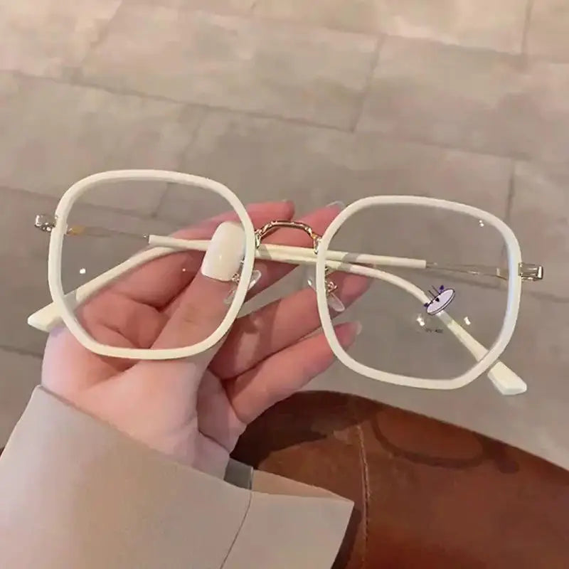 6552 Blue Light Blocking Men Women Metal Optical Glasses Big Frames Clear Lens Ins Beige Student square Fashion High-quality