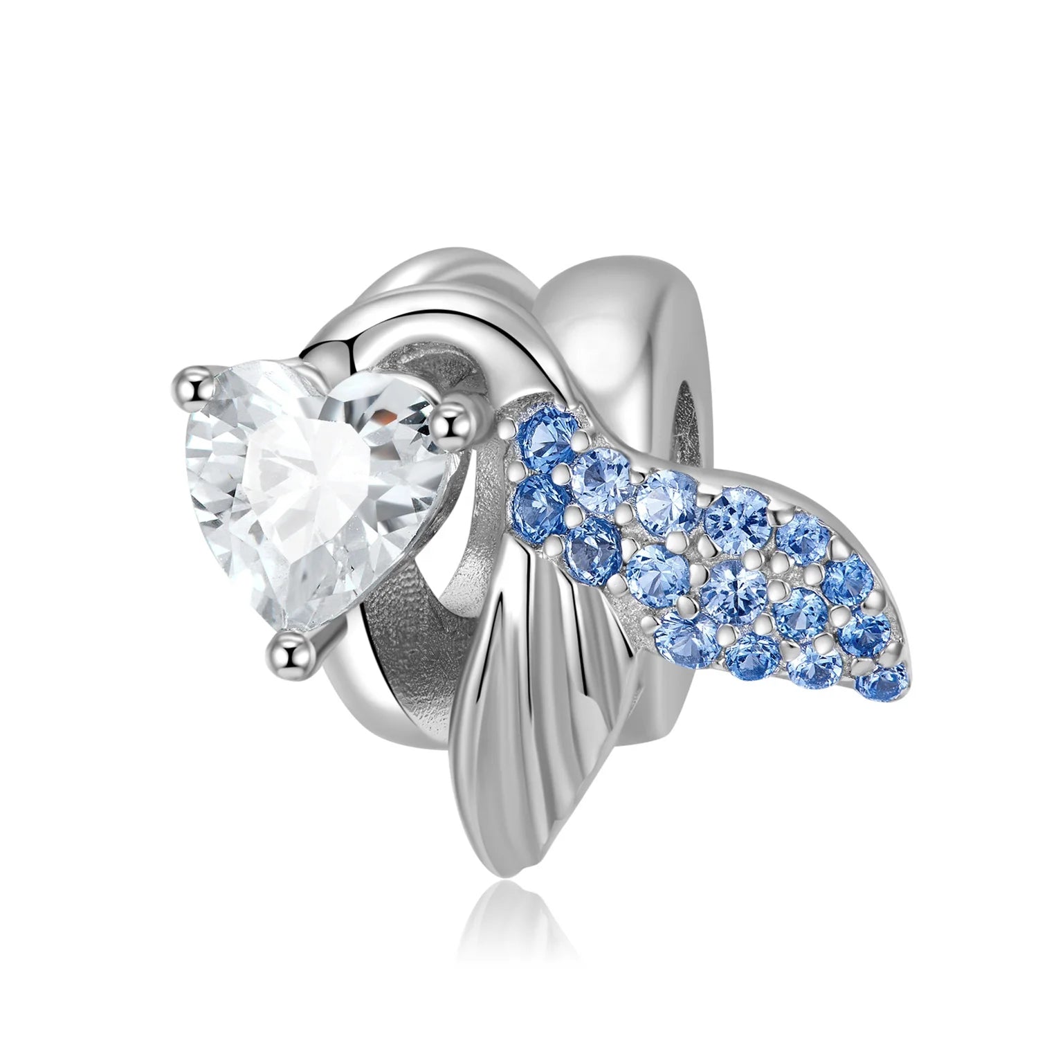 Elegant Mermaid Tail Ring Charm 925 Sterling Silver Bead with CZ for Women Fine Charm Beads Jewelry Bracelet Wholesale Accessory