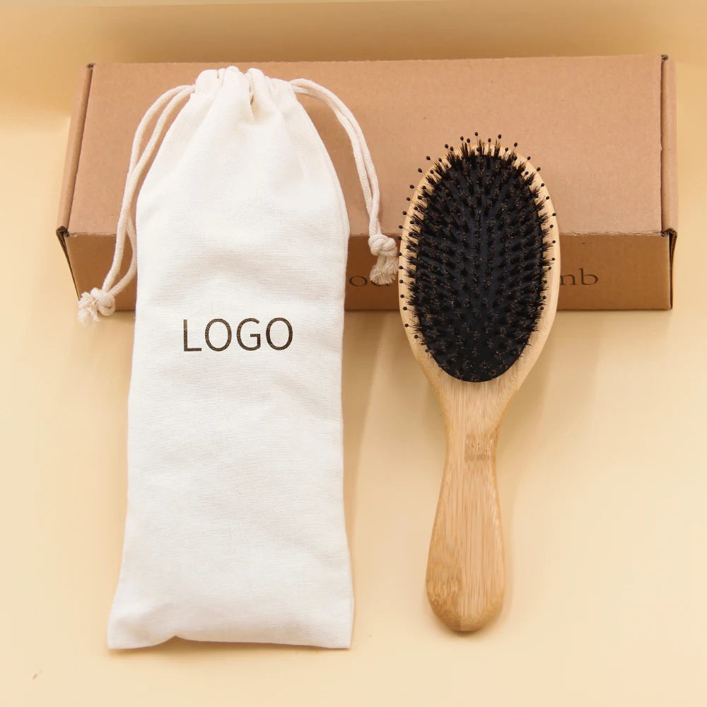 Anti Hair Loss Natural Boar Bristles Paddle Hair Extensions Brush Anti Static Head Scalp Massage Bamboo Wood Comfortable Home