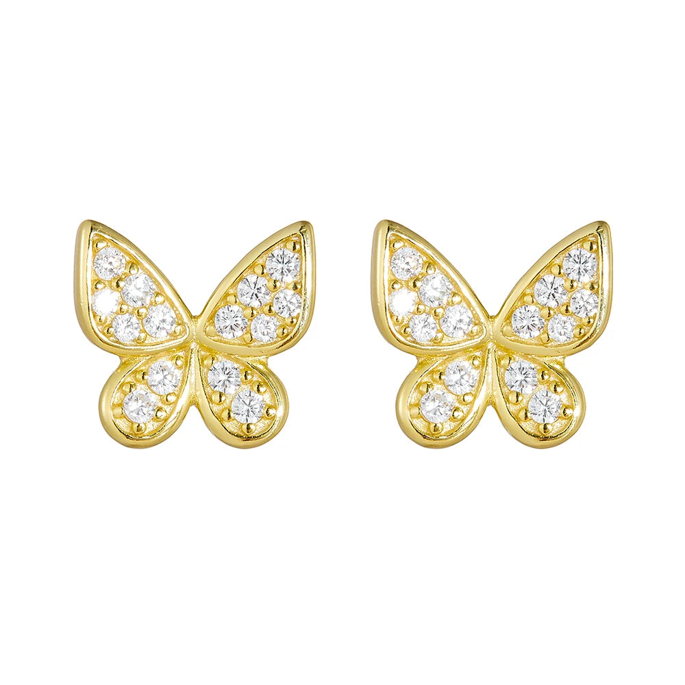 Peishang Wholesale 925 Sterling Silver 14K Gold Plated Cz Cubic Zirconia Zircon Butterfly Jewelry Stud Earrings