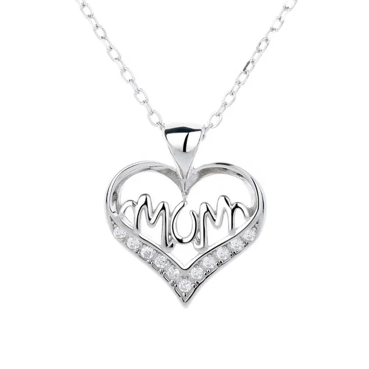 Fine Jewelry Mother 's Day Sterling Silver 925 Heart Pendant Necklace Mom Necklace for Gift