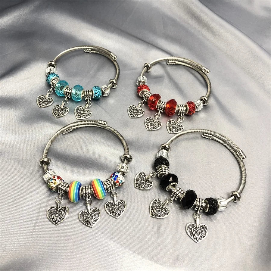 New Models 3 Hollow Out Heart Design Pendants Stainless Steel Women Friendship Girl Charm Bracelets Jewelry
