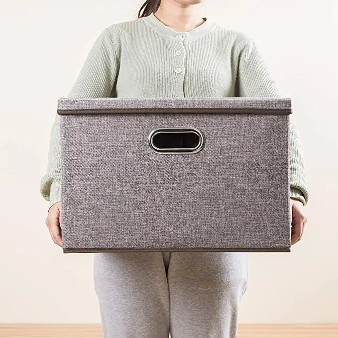 Large Collapsible Bins  Lids  Linen Fabric Containers Baskets Cube  Foldable Storage Boxes  with Cover for Home Bedroom
