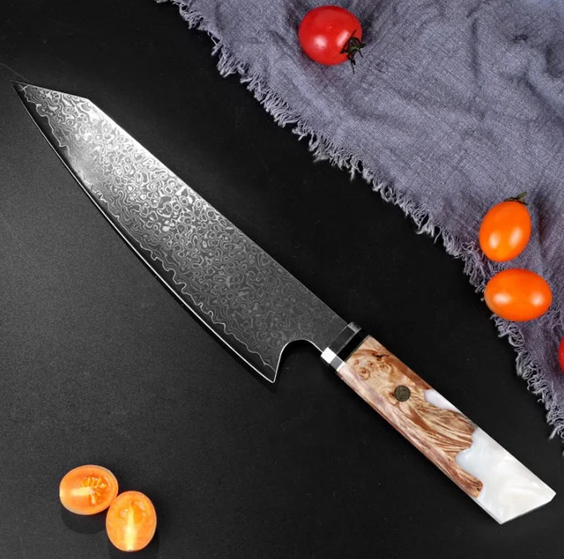 Japanese Style Damascus Kitchen Knives 8 Inch Chef Knife Vg10 Damascus Steel Customized Logo Giftbox Carbon Steel Tiger Knives
