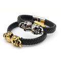 European Punk Style Leather Woven Magnetic Clasp Bracelet Vintage Mens Custom Braided Leather Skull Bracelet Jewelry SK-001