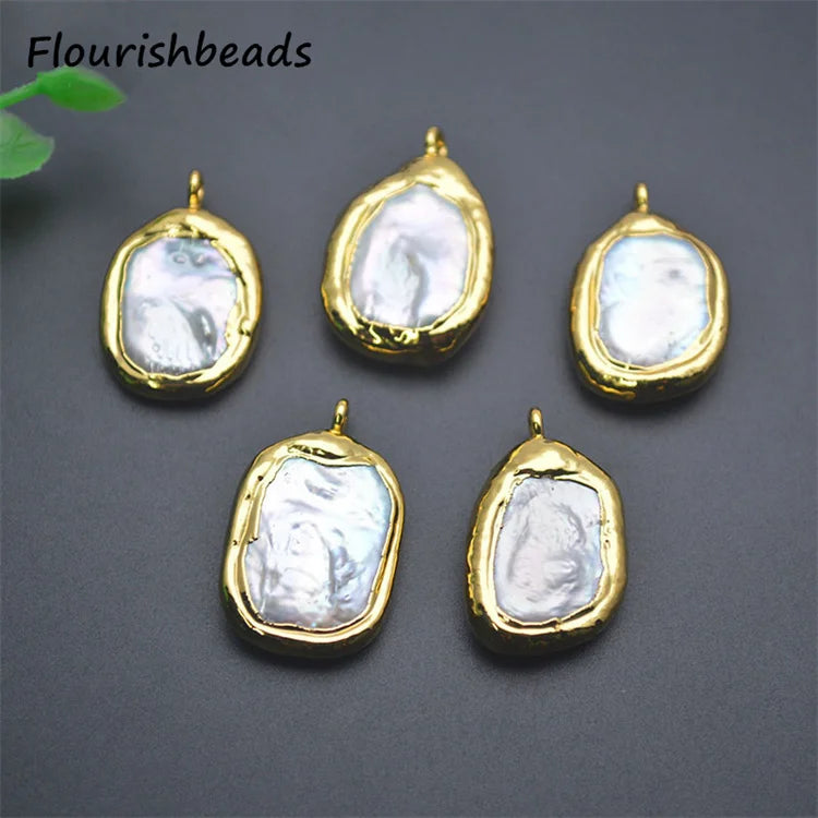 Wholesale Gold Plated Irregular Geometric Rectangle Shape Natural Pearl Pendants for DIY Fashion Woman Jewelry Necklaces