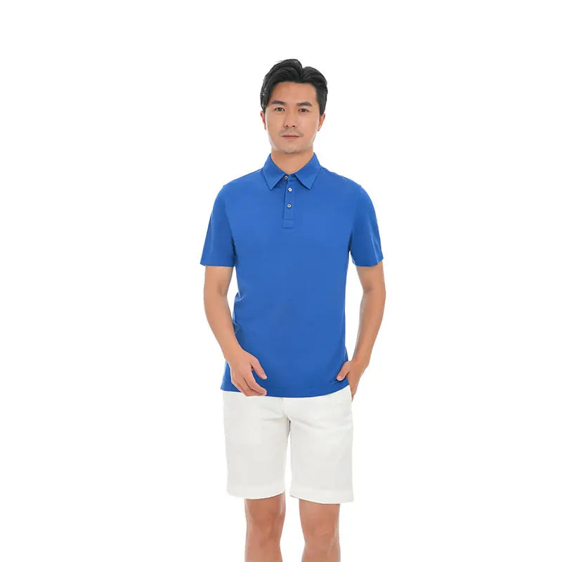 MTM Men's High-End Casual Diamond Blue Polo Shirt Simple Loose Fit Breathable Knitted T-Shirt Quick Dry Solid Customizable ODM
