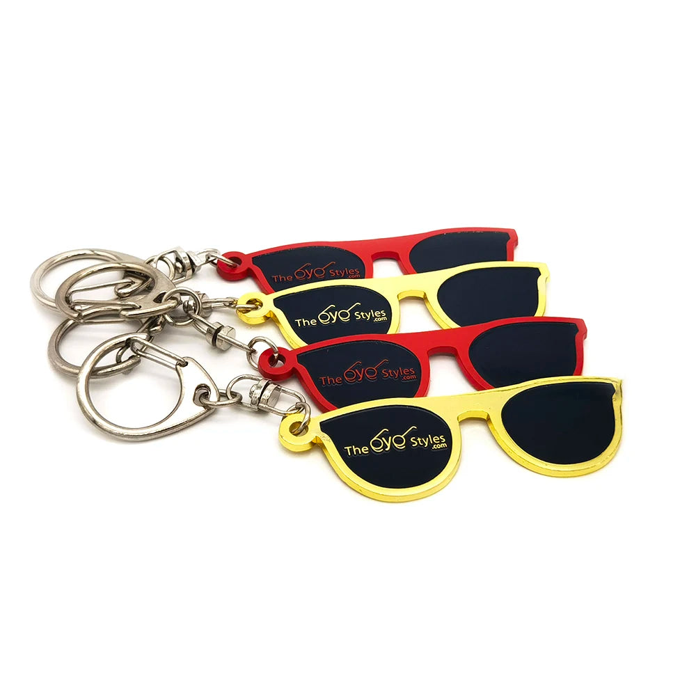 Metal Keychains Custom Cool Glasses Shaped Zinc Alloy Keyrings Die Cut Enamel Keychain for the Eye Styles Shop Promotion