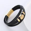 Custom Stainless Steel Magnetic Clasp Personalized Black Mens Leather Weave Bracelet