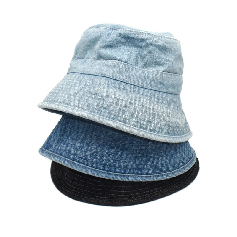 Landfond Accessory 100% Cotton Canvas Denim Bucket Hat Casual Outdoor Fishing Hiking Safari Boonie Hat