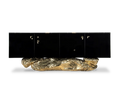 European Luxury High Gloss Lacquer Sideboard Storage Buffet Cabinet Solid Wood Frame Cast Copper Marble Edge Home Furniture