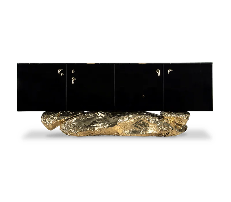 European Luxury High Gloss Lacquer Sideboard Storage Buffet Cabinet Solid Wood Frame Cast Copper Marble Edge Home Furniture