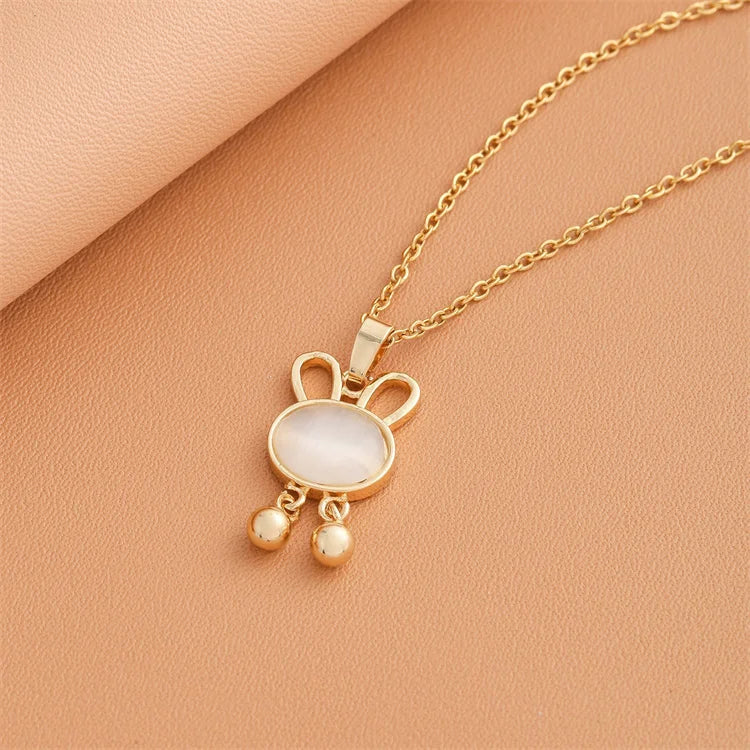 Wholesale New Korean Stainless Steel Luxury Simple Rabbit Necklace Cat Eye Stone Opal Necklace Charm
