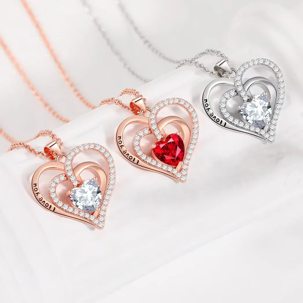 HOVANCI Titanium Stainless Steel Gold Simple Non Tarnish Cubic Zircon Heart Crystal Pendant Necklaces