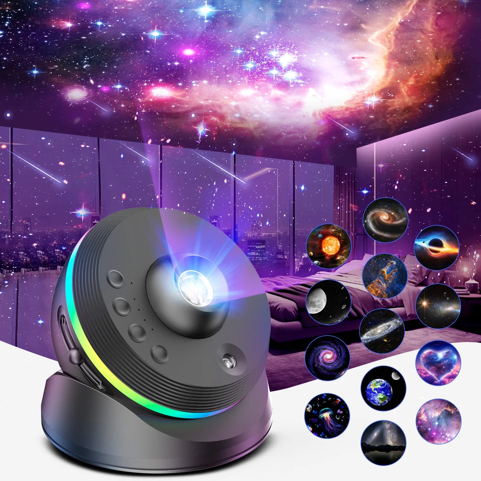 Highly Recommended Modern Bedroom Light 1 Pc 13 1 Star Projector Night Galaxy Projector LED Light Source Black Shade for Room