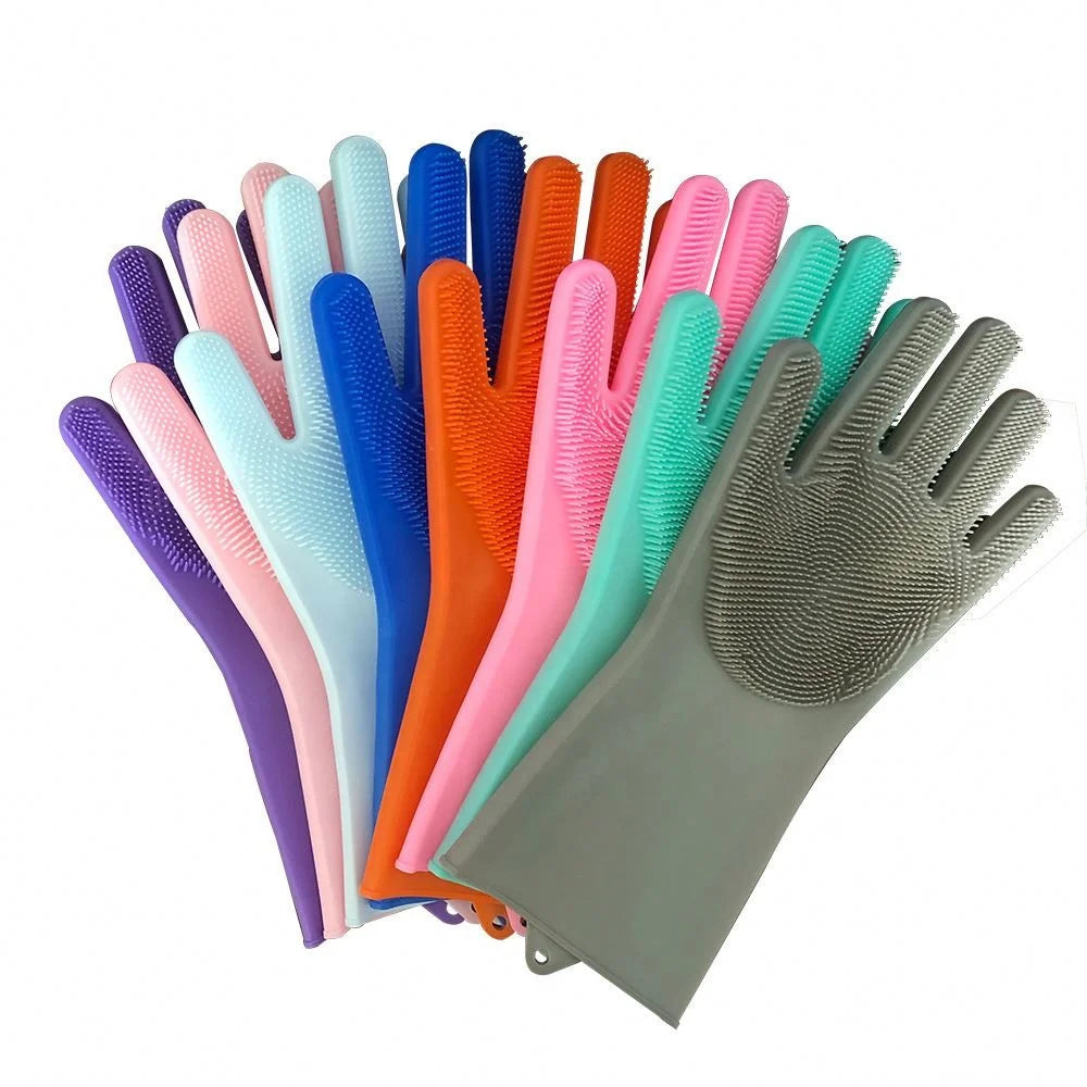 Kitchen Tool Dish Cleaning Heat Resistant Heat Resistant Nitrile Silicone Dishwasher Washing Hand Gloves with Wash Scrubber