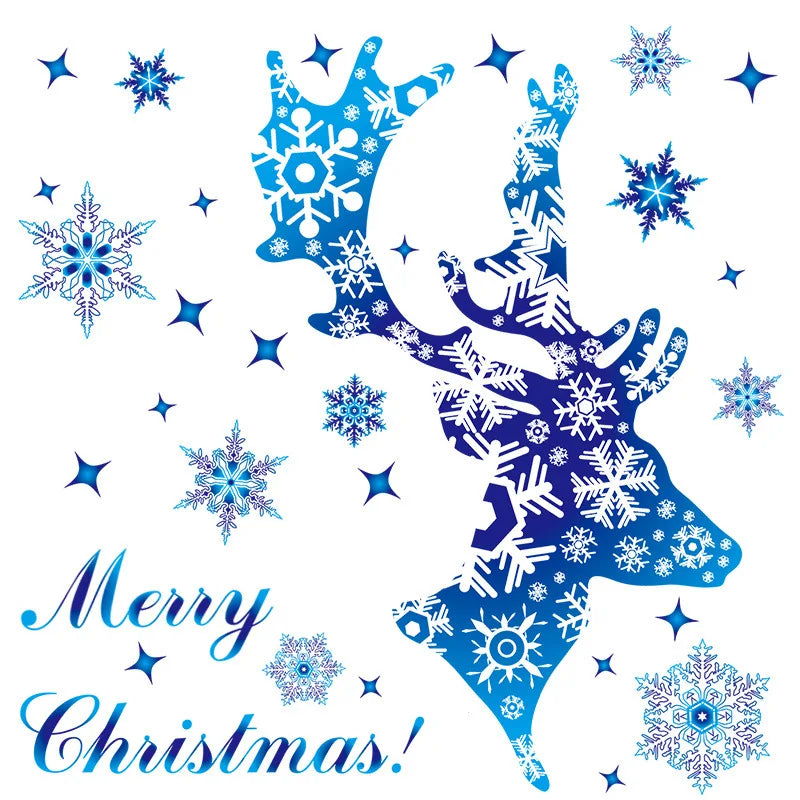 Christmas Decorations Snowflake Stickers Glass Window Decoration Stickers Christmas Blue Snowflake Elk Electrostatic Stickers