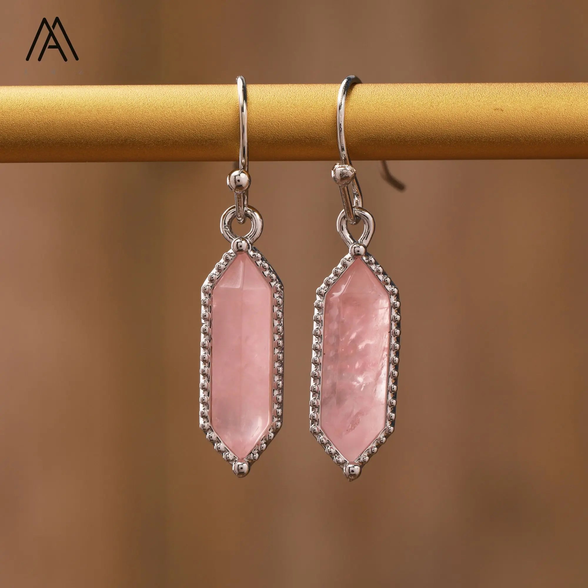 Crystal Earrings Healing Quartz Double Point Hexagonal Shape Pendant Hook Silver Plated Women Jewelry Birthday Wedding Gifts