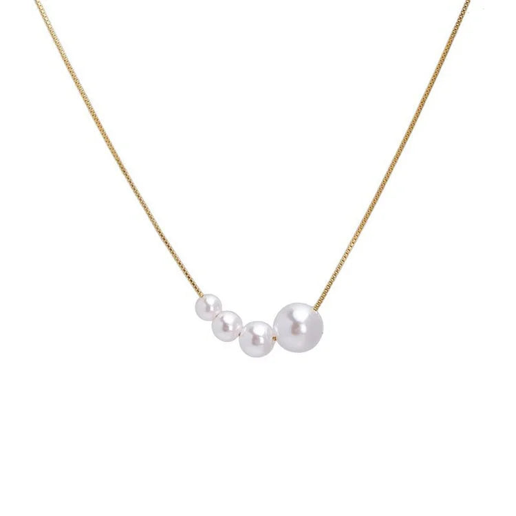 New Fashion Stainless Steel Natural Pearl Charm Link Chain Necklace for Women Pendant Choker Gift Engagement Party