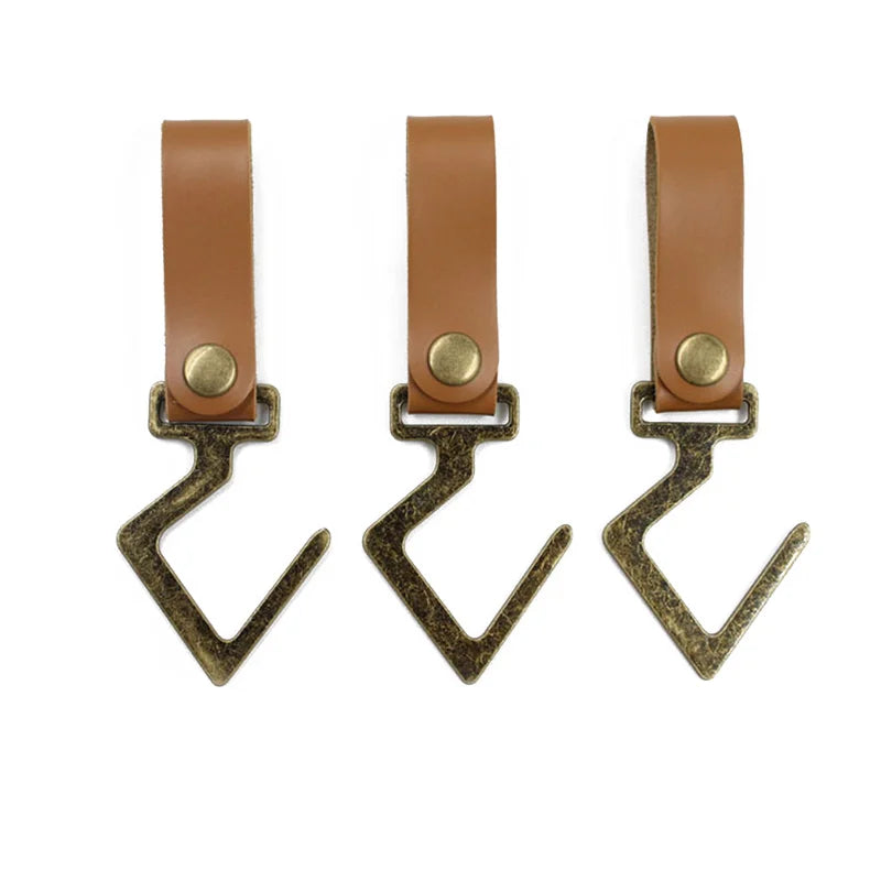 New Outdoor PU Leather Hooks for Clothing Storage Kitchen Pot Pan Hanger for Camping Hiking Tripod Storage Hanger
