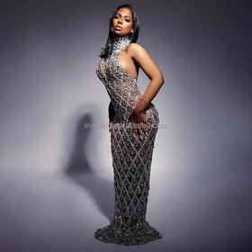 Elegant Backless Sequin Diamond Dinner Gown Lady Sexy Formal Wedding Guest Cocktail Dress Women Long Night Party Evening Dresses