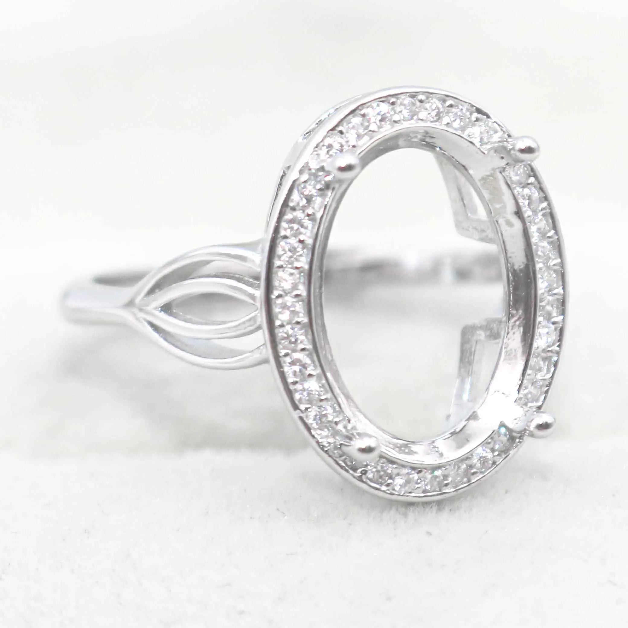 Semi Mount 10*14mm Sterling Silver Ring Empty Blank Support Claws Setting S925 Mountain Base Without Center Stone for DIY Inlay