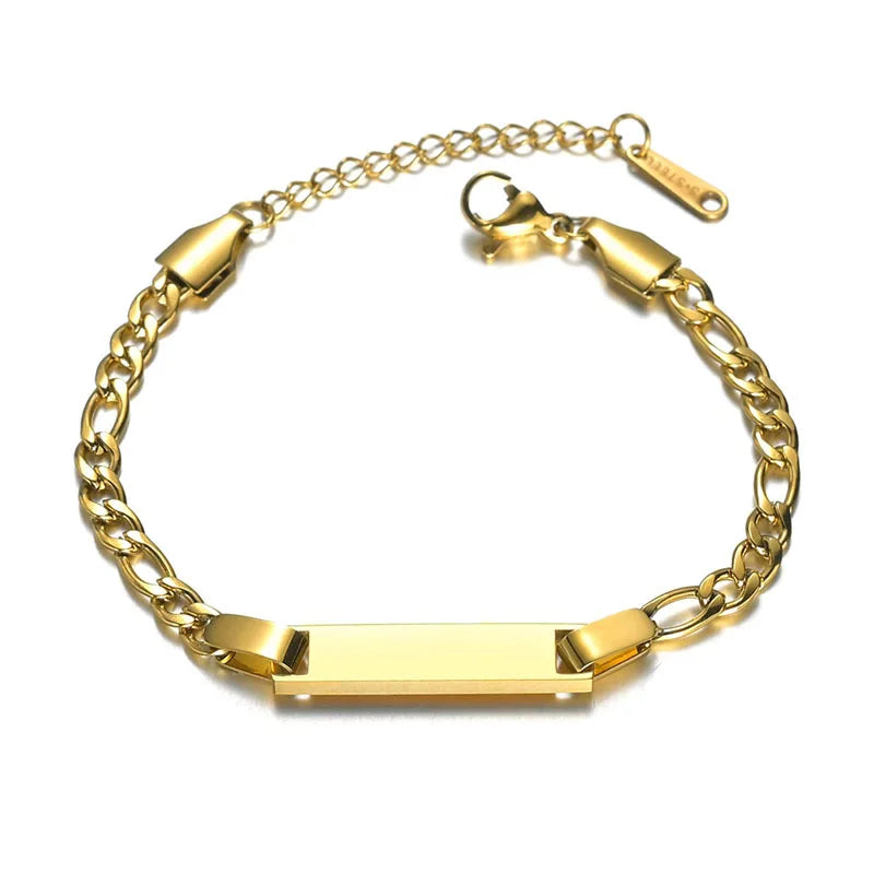 Mienter Girl Bracelets Gold Plated 18k Stainless Steel Blank Initial Bracelets Boys Customized Baby Name Bracelet