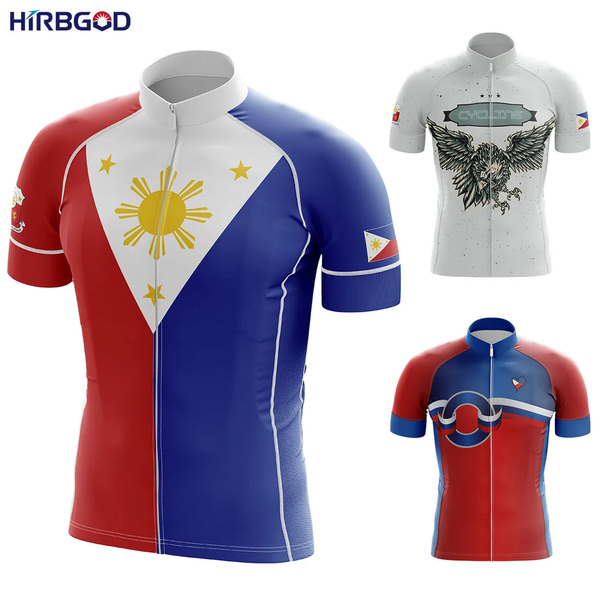 HIRBGOD Mens Cycle Clothes Philippines Series Sun Graphics Cycling Clothing Bicycle Wear Eagle Flag Biking Wear