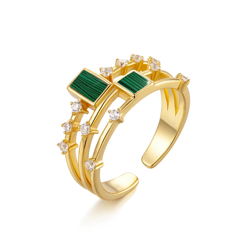 925 Sterling Silver 18K Gold Plated Adjustable White Shell Malachite Lapis Lazuli Onyx Simple Mixed Stone Custom Anime Rings