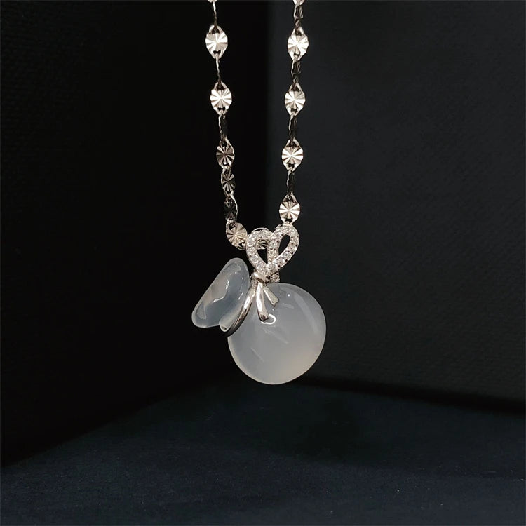 Lucky Jewelry Clear Jade Money Bag Pendant Necklace 925 Sterling Silver Chalcedony Charm Pendant Necklace for Women