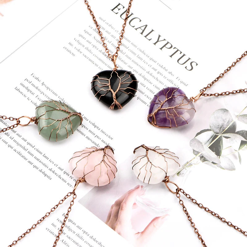 Hot Sale Bronze Plating Color Gemstone Heart Shaped Pendant Life of Tree Pendant