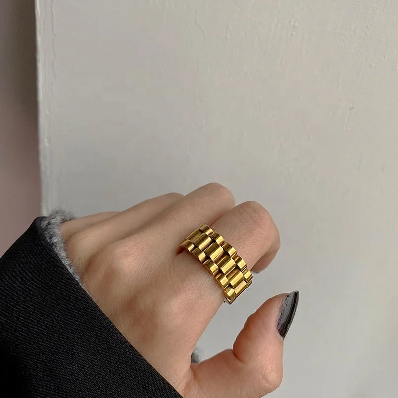ASON Steel Opening Adjustable Size Ring Stainless Steel 18K Gold Plated Fashion Rings for Unisex