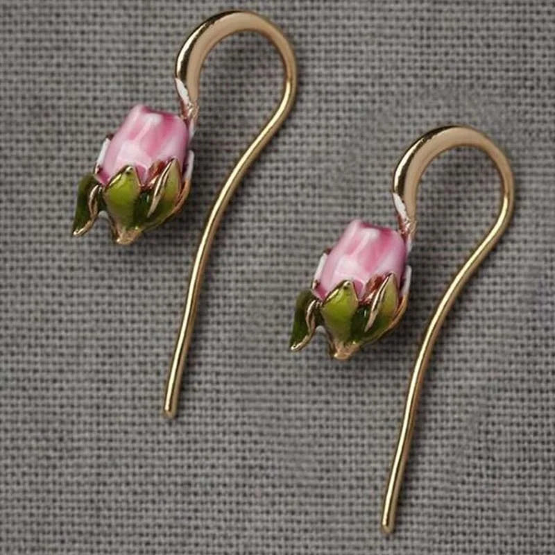 Huitan Special Design Jewelry Long Tail Romantic Flower Stud Earrings Lady Girls Gold Lovely Flowers Earrings Women
