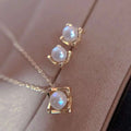 Gold Plated 6-7mm Pearl Necklace Earring Set Trendy Mermaid Jewelry for Women's Party Gift