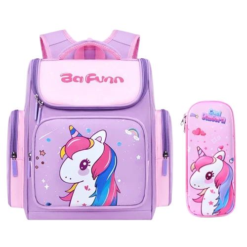 New Design Cute Cartoon Primary School Orthopedic Unicorn Student Bag 2 Pcs Set for Girls Kids Backpack