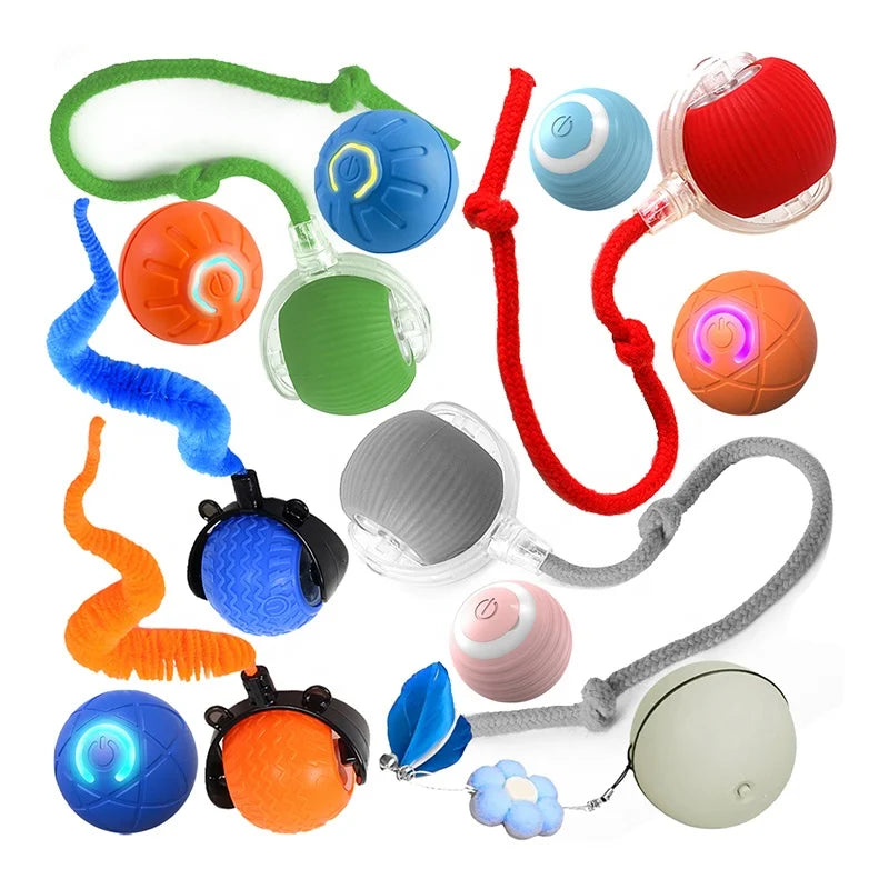 Multi Color 360�� Smart Automatic Pet Rope Toy Interactive Electric Cat Rolling Ball with USB Charger