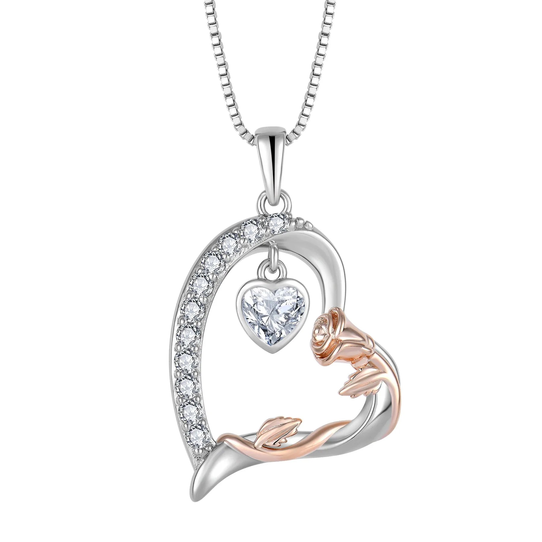 925 Sterling Silver Heart Rose Pendant Necklaces for Women Birthday Mothers Day Jewelry Gifts for Mom Wife Girlfriend