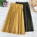 New Autumn Winter PU Leather Pleated Skirts Elastic High Waist Multi Colors Fashionable All-match Midi Skirt Female One Size