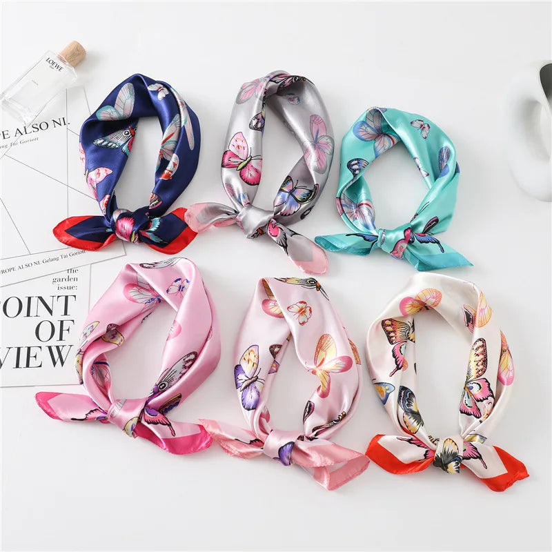 Butterfly Print Small Silk Scarf Women's Small square Scarf Stewardess Professional  Decoration Wild Bib Scarves